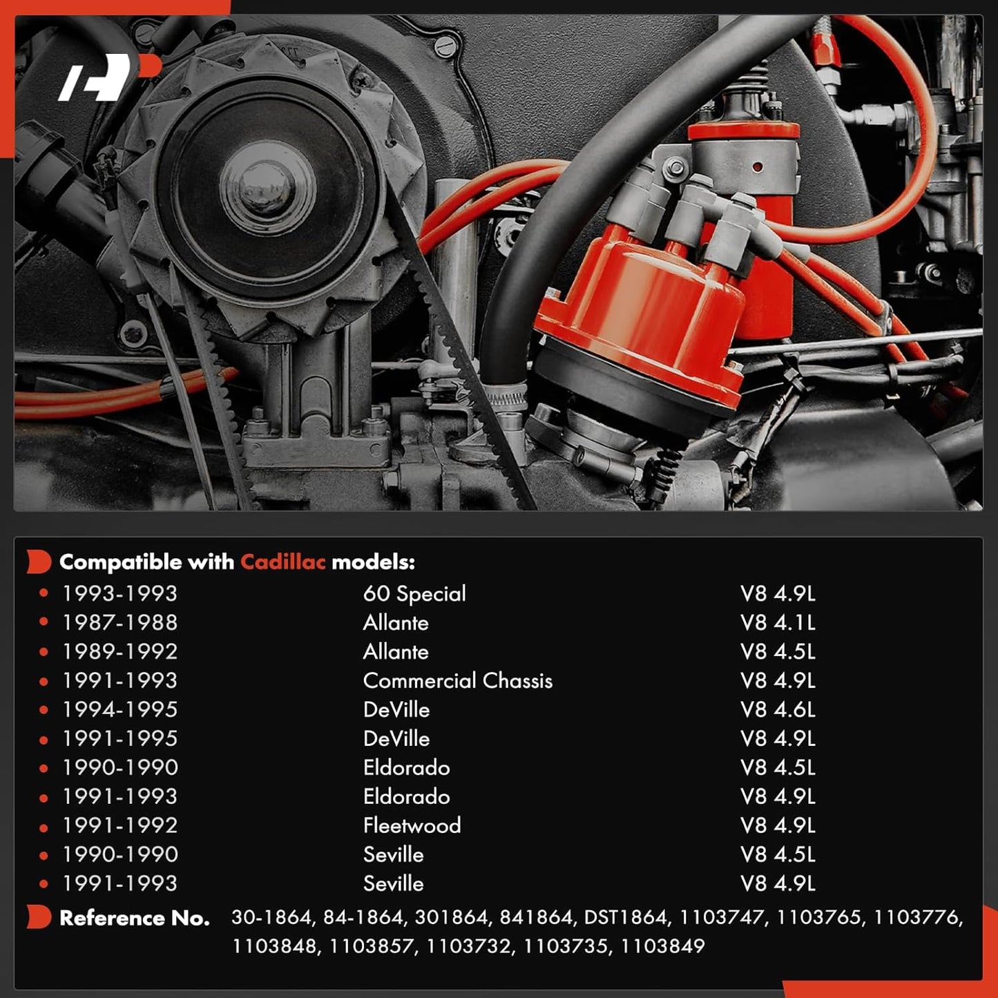 A-Premium Ignition Distributor with Cap and Rotor Compatible with Cadillac 60 Special 1993, Allante 1987-1992, Commercial Chassis 1991-1993, DeVille 1991-1995, Eldorado 1990-1993, Fleetwood, Seville