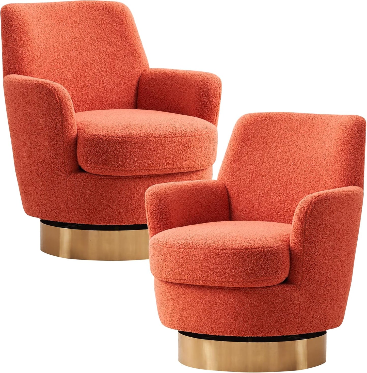Swivel Barrel Chair Set of 2, Linen Modern Swivel Accent Chairs Armchair with Gold Stainless Steel Base, Reading Chair for Bedroom Comfy Round Barrel Chair for Living Room, Beige