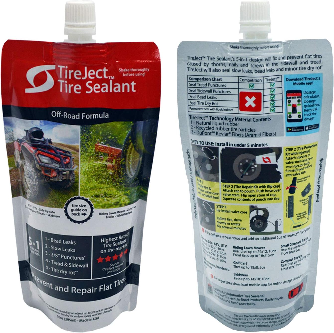 TireJect Off-Road 5-in-1 Flat Tire Protection Kit with Sealant Injector (40oz Skidsteer Kit)