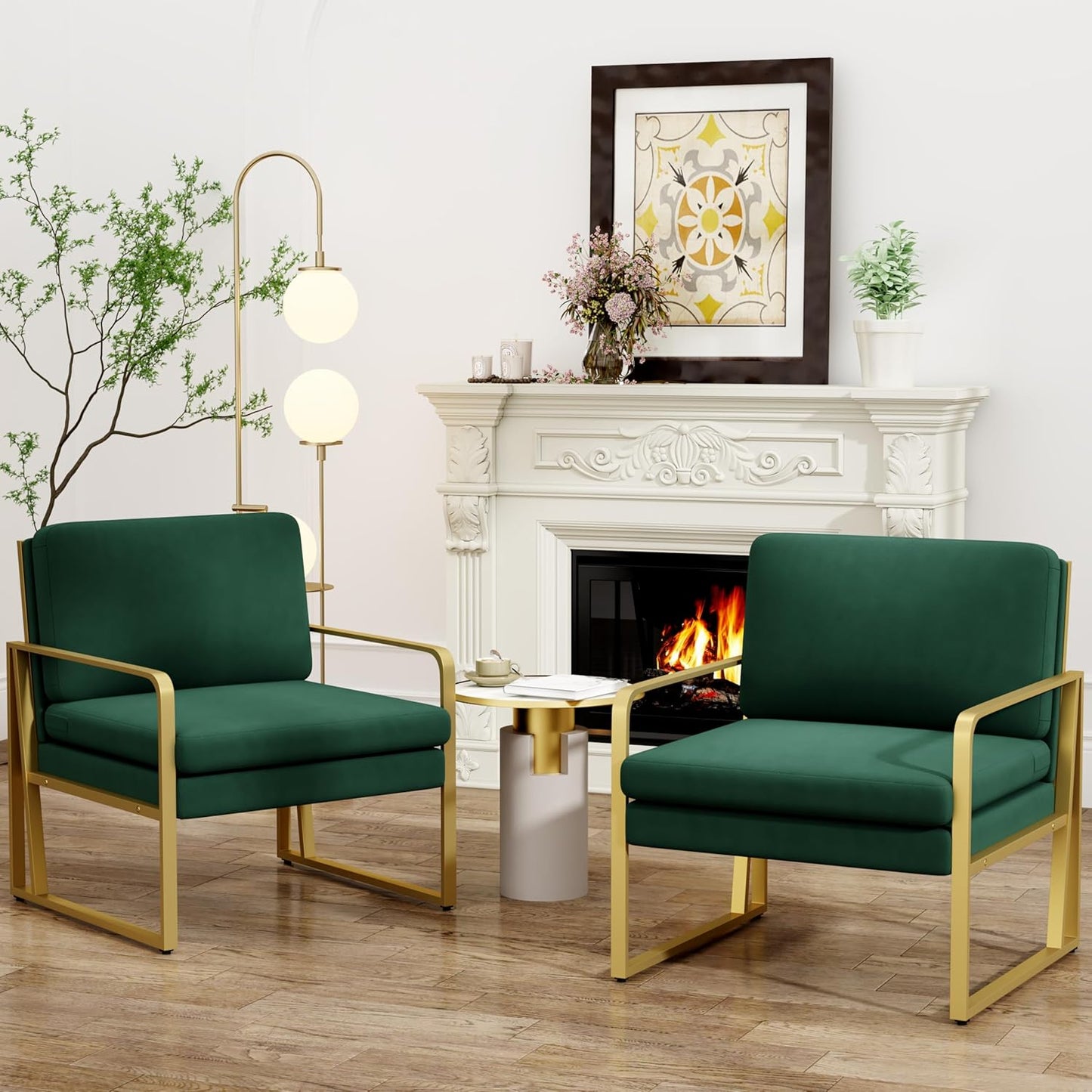Andeworld Modern Accent Chair Set of 2, Mid Century Living Room Armchair,Upholstered Linen Sofa Side Chair with Metal Legs for Reading,Lounging,Bedroom Apartment, Light Grey 2