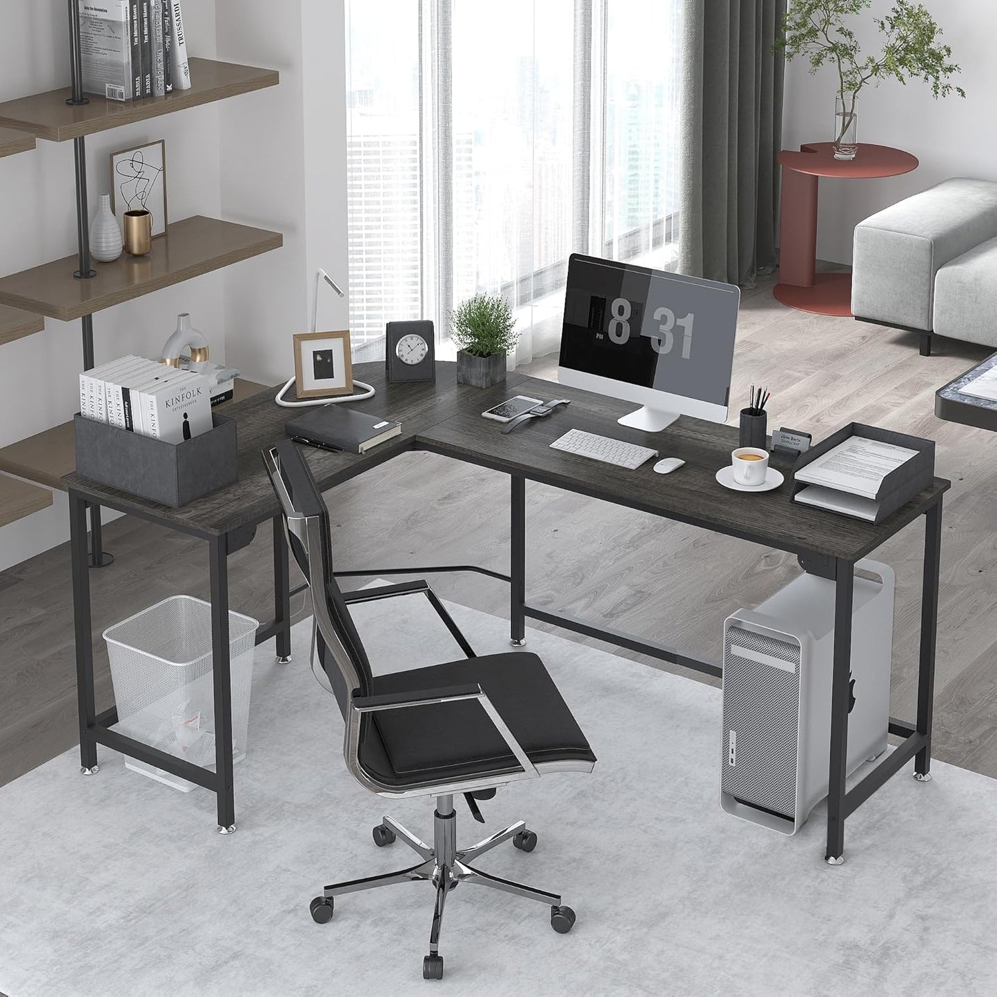 Teraves Modern L Shaped Gaming Desk 66'' Corner Computer Desk for Home Office Gaming Table Study Writing Workstation for Small Space, Easy to Assemble