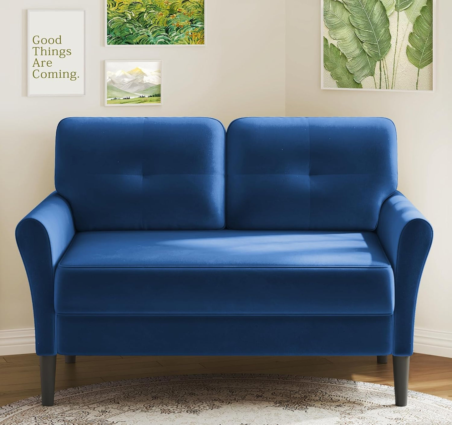 Small Sofa Couch, 48" Loveseat Sofa, Soft Velvet Love Seat Couches, Small Couch for Bedroom with 21" Deep Seat, Comfy Couches for Living Room, Tool-Free Setup Sofas for Living Room, White