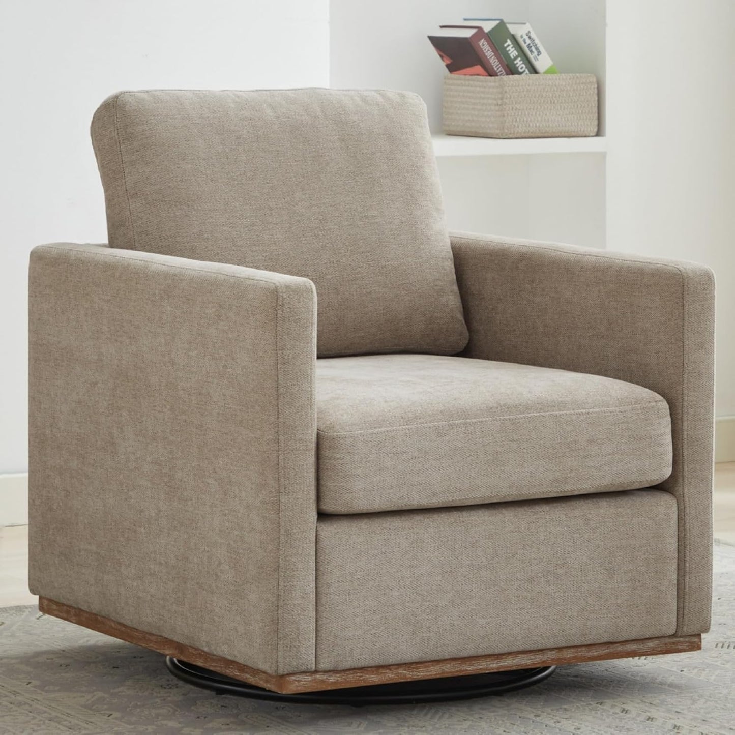 Sinzho & Wiyfun 30.7" W Upholstered Swivel Accent Chair Mid Century Modern Chenille Swivel Chairs for Living Room, Taupe