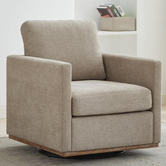 Sinzho & Wiyfun 30.7" W Upholstered Swivel Accent Chair Mid Century Modern Chenille Swivel Chairs for Living Room, Taupe