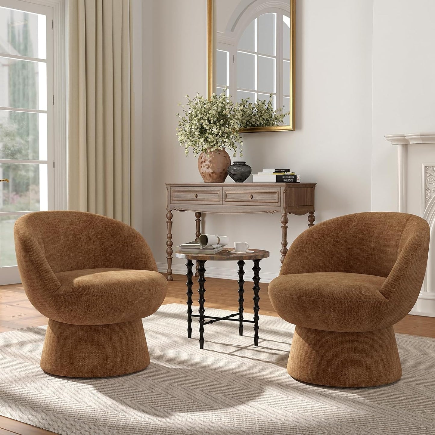 360° Swivel Accent Chairs Set of 2, Modern Chenille Upholstered Boucle Dining Chair with Back, Vanity Chair Accent Armchair Side Chairs for Dining/Living Room, Bedroom, Gray