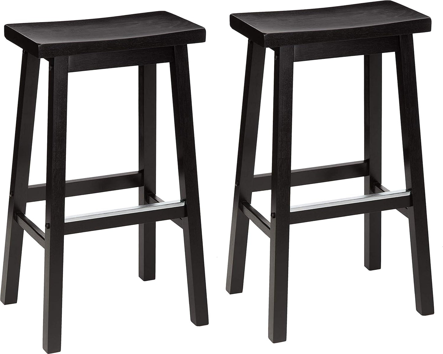 Amazon Basics Solid Wood Saddle-Seat Kitchen Counter Barstool with Footrest, Easy Assembly - 24-Inch Height - White - Set of 2