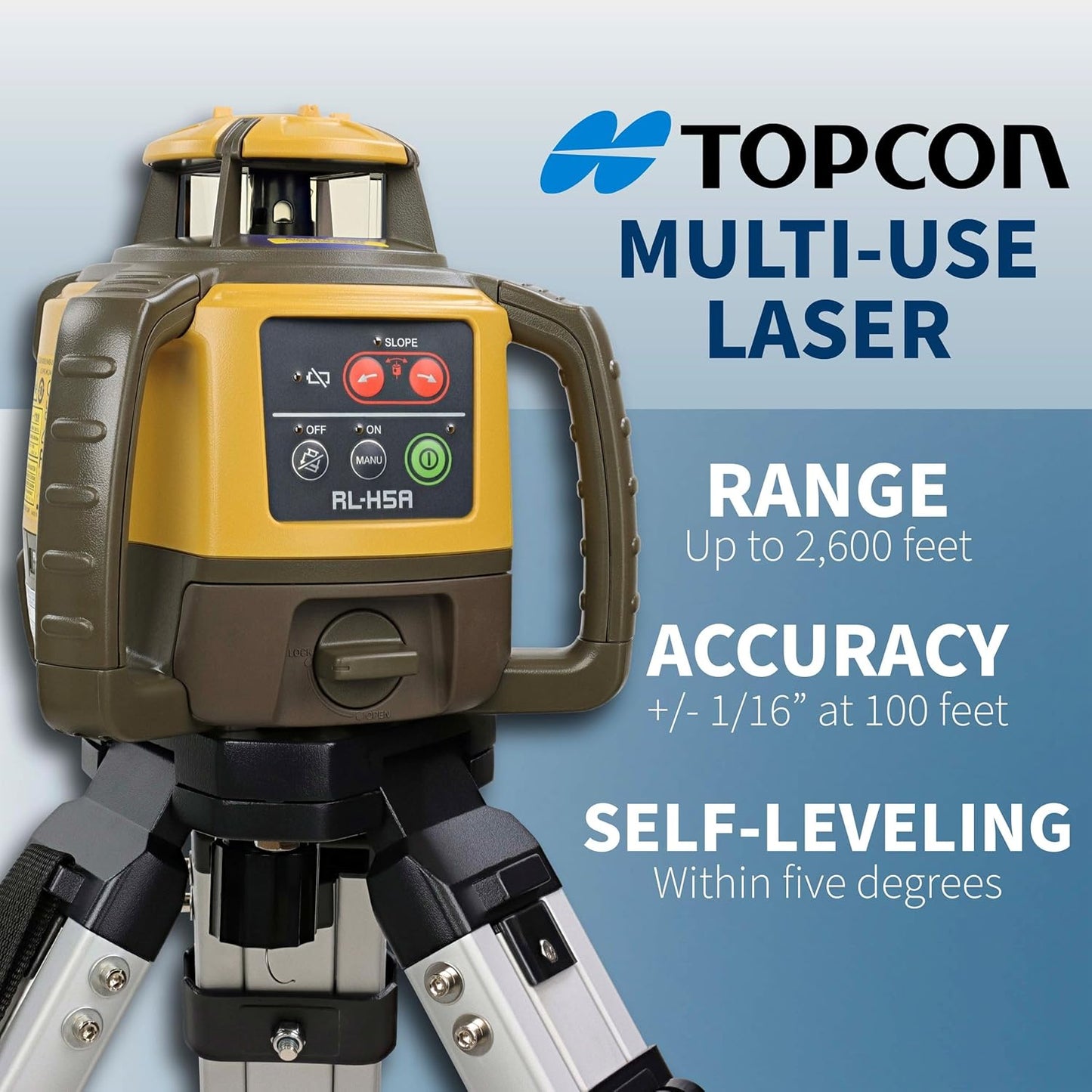 Topcon RL-H5A Laser Transit Leveler Kit - LS-80X Rotary Laser Receiver with Rod Bracket - 36-60in Precision Level 360 Laser Tripod - 13ft Fiber Rod Level Tool with Inch Increments for Construction