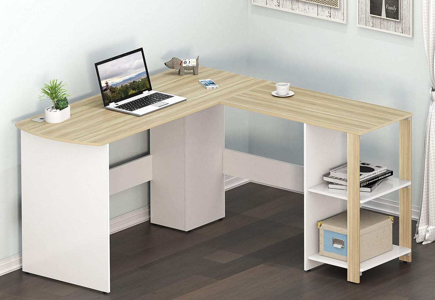 SHW 51 x 51 Inches L-Shaped Home Office Wood Corner Desk wtih Storage, Walnut