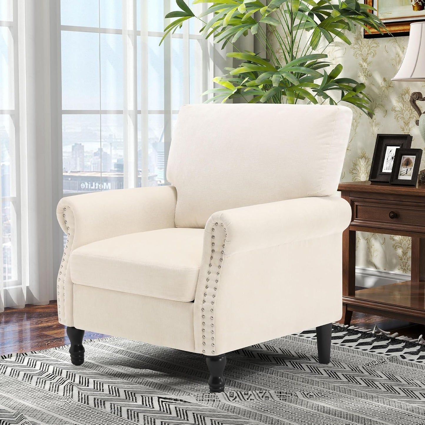 Accent Chair, High Back Upholstered Armchair with Solid Legs, Leisure Single Sofa Chair for Living Room, Bedroom, Home Office(Tangerine,All Senson)