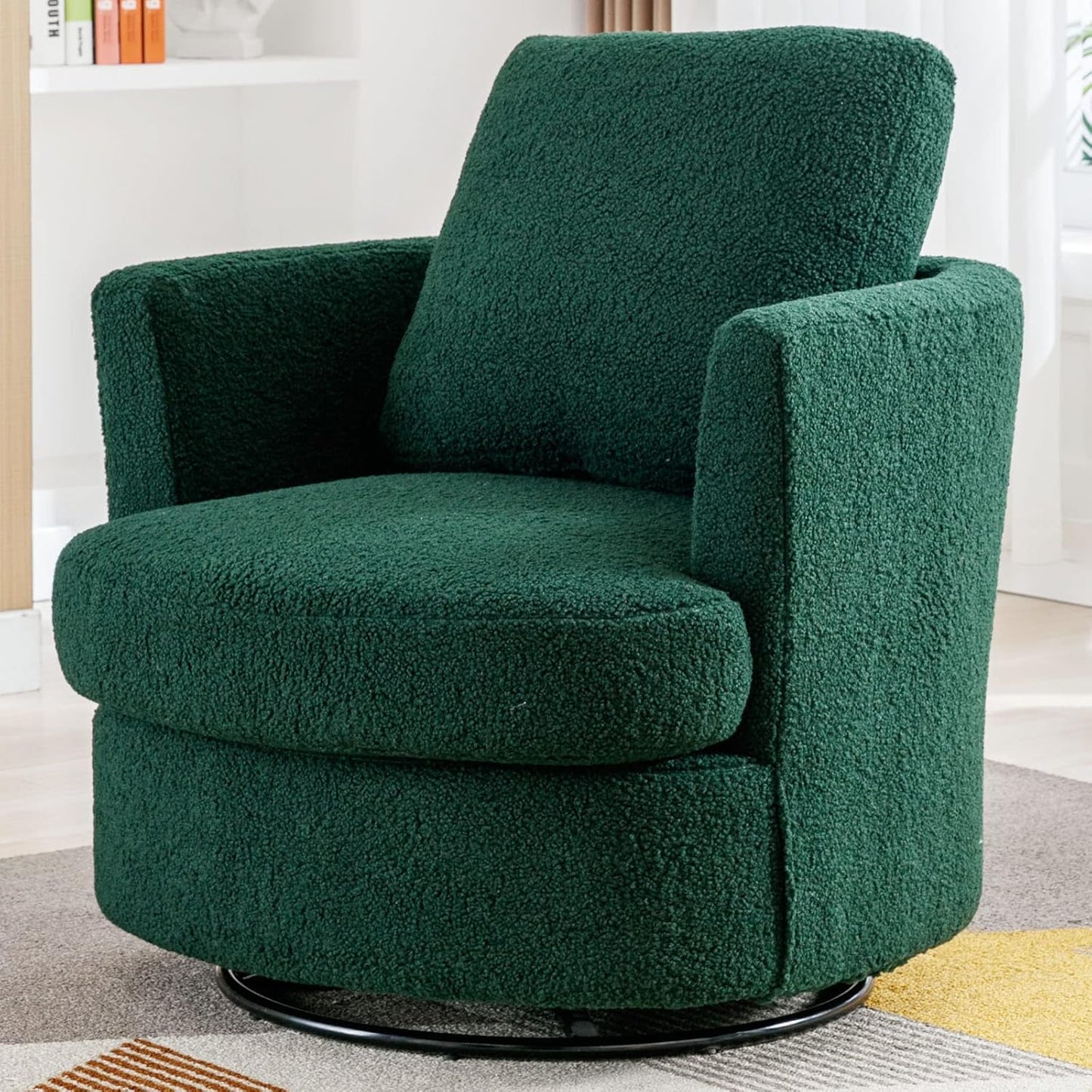 Swivel Accent Chair Set of 2,Teddy Sherpa Round Swivel Barrel Chairs for Living Room Upholstered Modern 360 Degree Swivel Club Chair Comfy Armchair for Nursery Bedroom Office(Dark Blue)