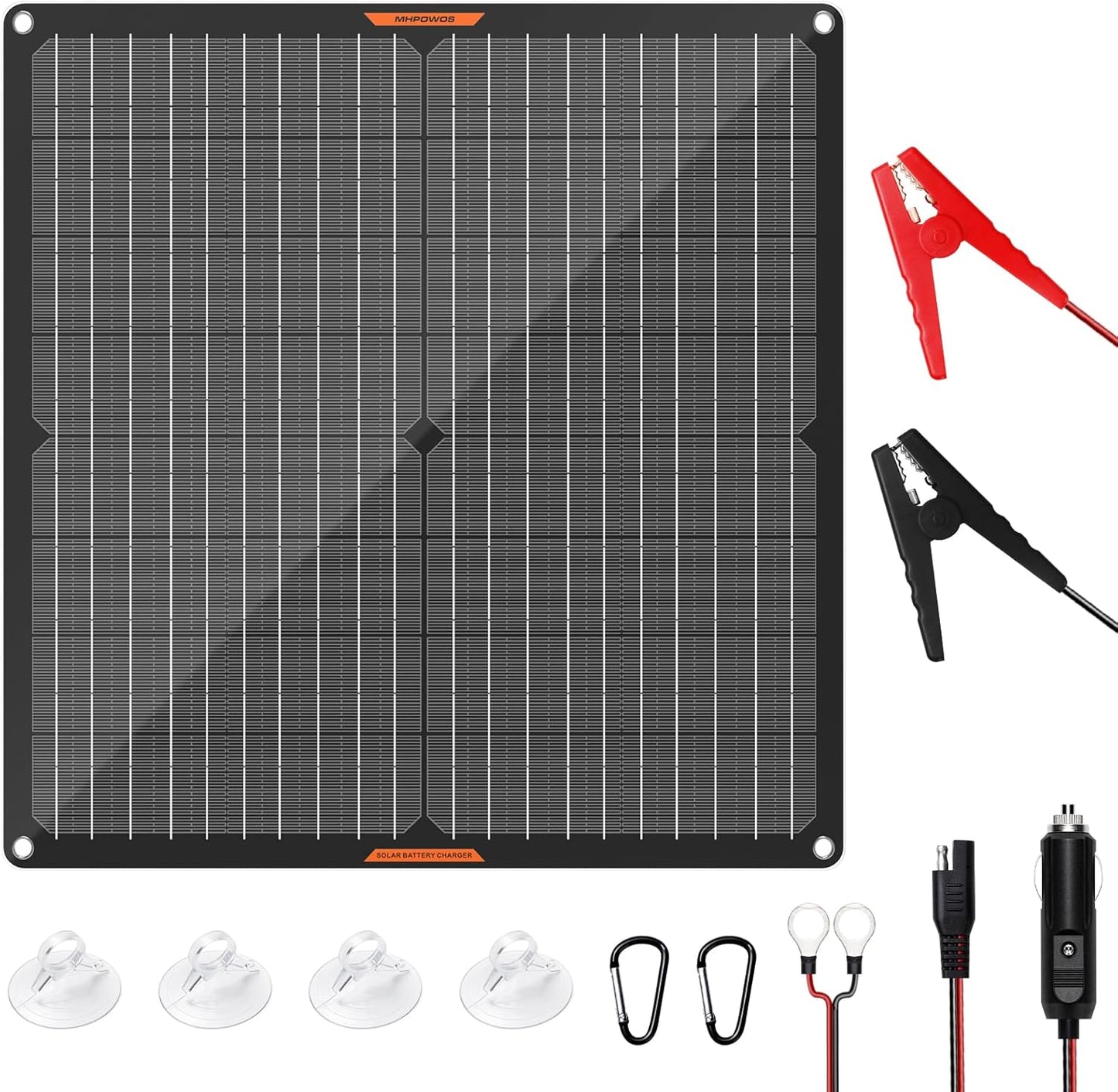 Solar Panel 50W 12V Solar Car Battery Charger Maintainer Portable Waterproof Power Solar Trickle Charger for Car Boat Automotive RV with Alligator Clip