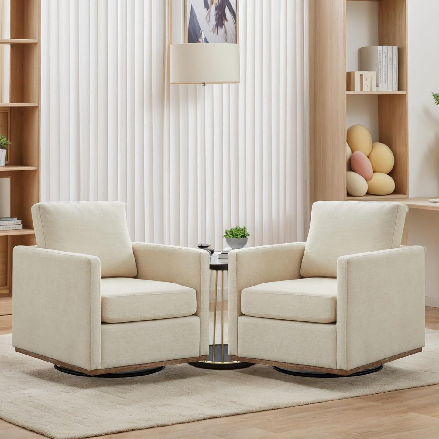 Sinzho & Wiyfun 30.7" W Upholstered Swivel Accent Chair Mid Century Modern Chenille Swivel Chairs for Living Room, Taupe
