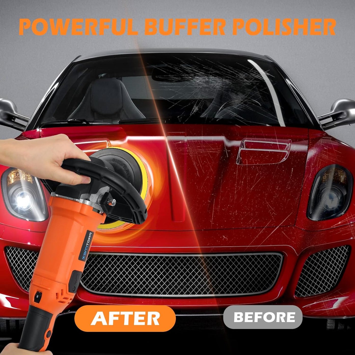 Buffer Polisher,1600W 7 Inch/6 Inch Rotary Buffer Polisher Waxer, 8 Variable Speeds 500-3500 RPM,Car Buffers and Polishers Kit, Detachable Handle for Car, Boat, Polishing, Waxing