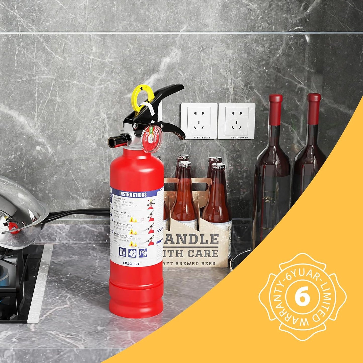 ABC Fire Extinguisher for Home & Vehicle - 2.5 lb 1-A:10-B:C Rated, Dry Chemical Fire Safety with Quick-Release Handle, Certified for Kitchen/Car/Boat Use-Model FF1KG-2Pack