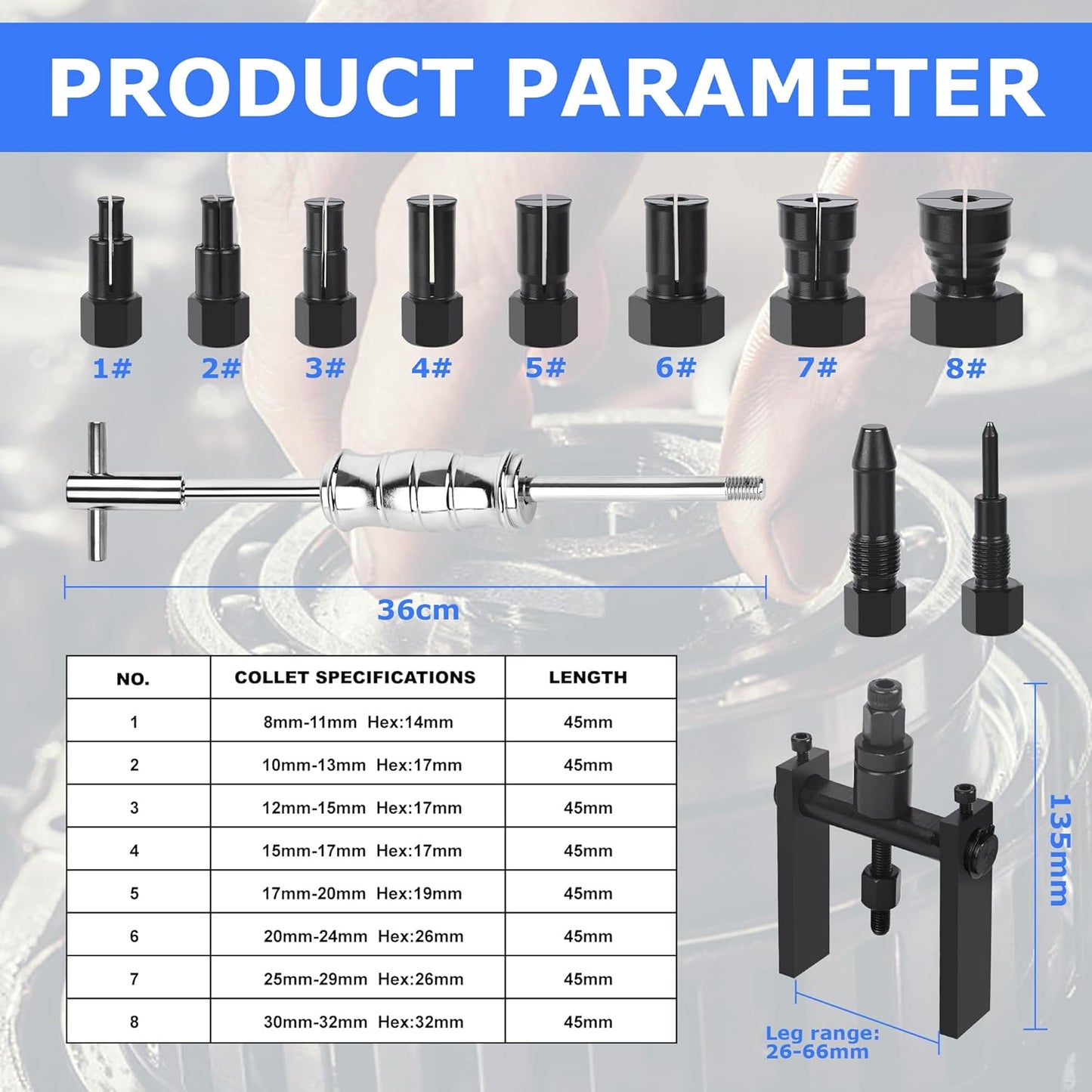 12 PCS Motorcycle Blind Hole Collet Bearing Puller Tool Kit, 8-32mm Motorcycle Wheel Bearing Removal Tool with Slide Hammer, Inner Internal Bearing Extractor Puller Kit