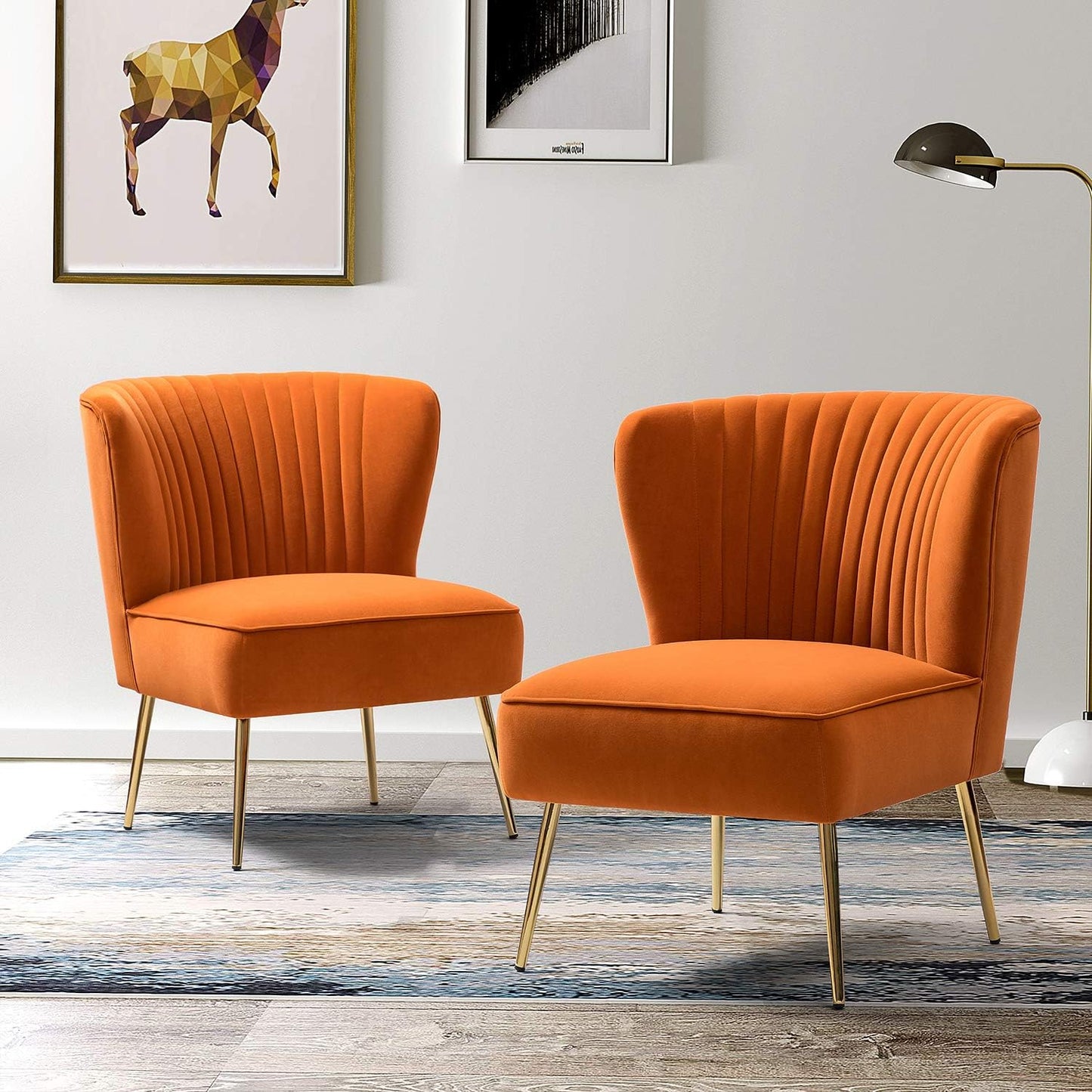 TINA'S HOME Velvet Accent Chair Set of 2 with Metal Golden Legs, Upholstered Armless Slipper Chair with Wingback, Mid Century Side Chair for Living Room Bedroom Makeup Vanity- Red