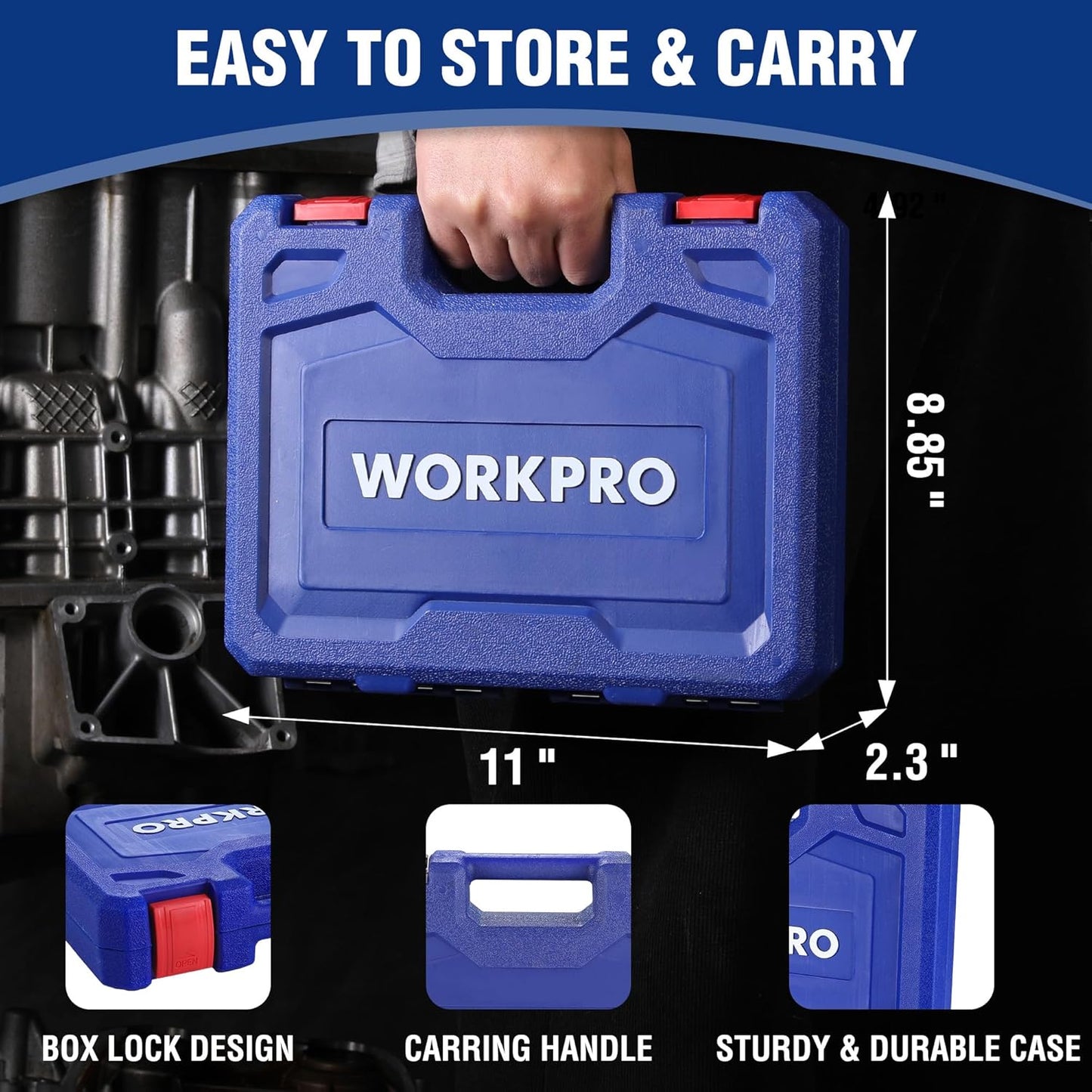 WORKPRO 14-Piece 1/2" Drive Deep Impact Socket Set, 6-Point Impact Deep Socket Set with Heavy Duty Storage Case for Automotive and Mechanical Repairs, 10mm-27mm, Cr-V Steel, Metric