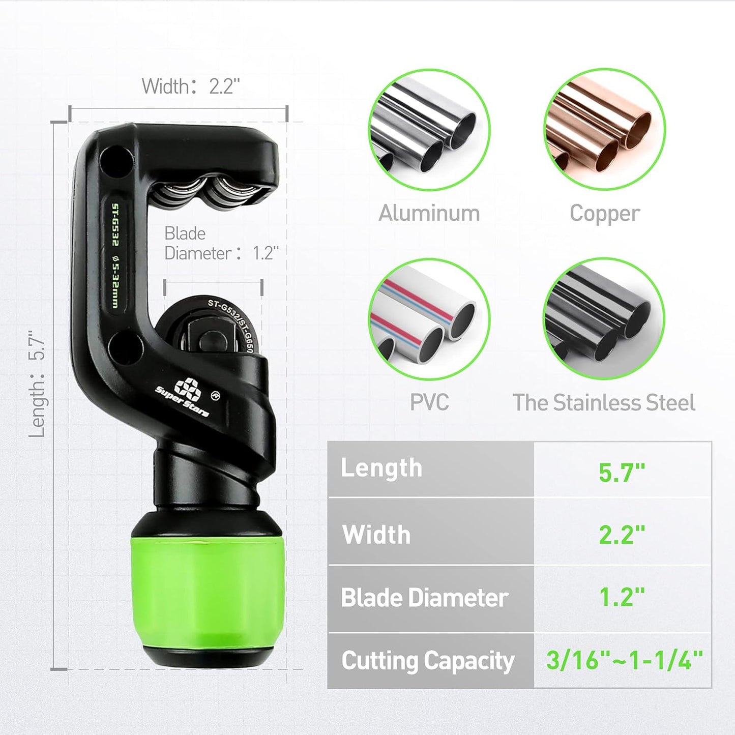 Super Stars Hydraulic Copper Pipe Tube Expander HVAC Swaging Tool Kit, with Tube Cutter, Deburring Tool and 7 Expander Heads for 3/8 to 1-1/8 Inches Copper Pipes