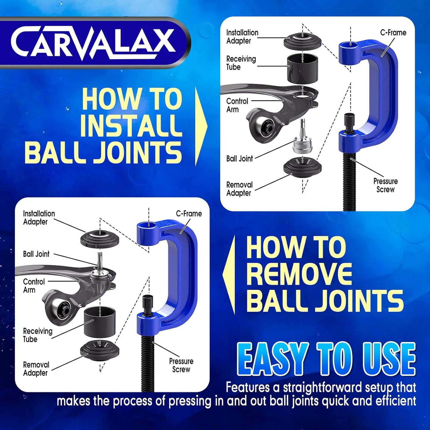 10-Piece Ball Joint Press Kit, Ball Joint Removal Tool Kit w/Universal Adapters and Sockets for Most 2WD/4WD Cars, Trucks and SUVs