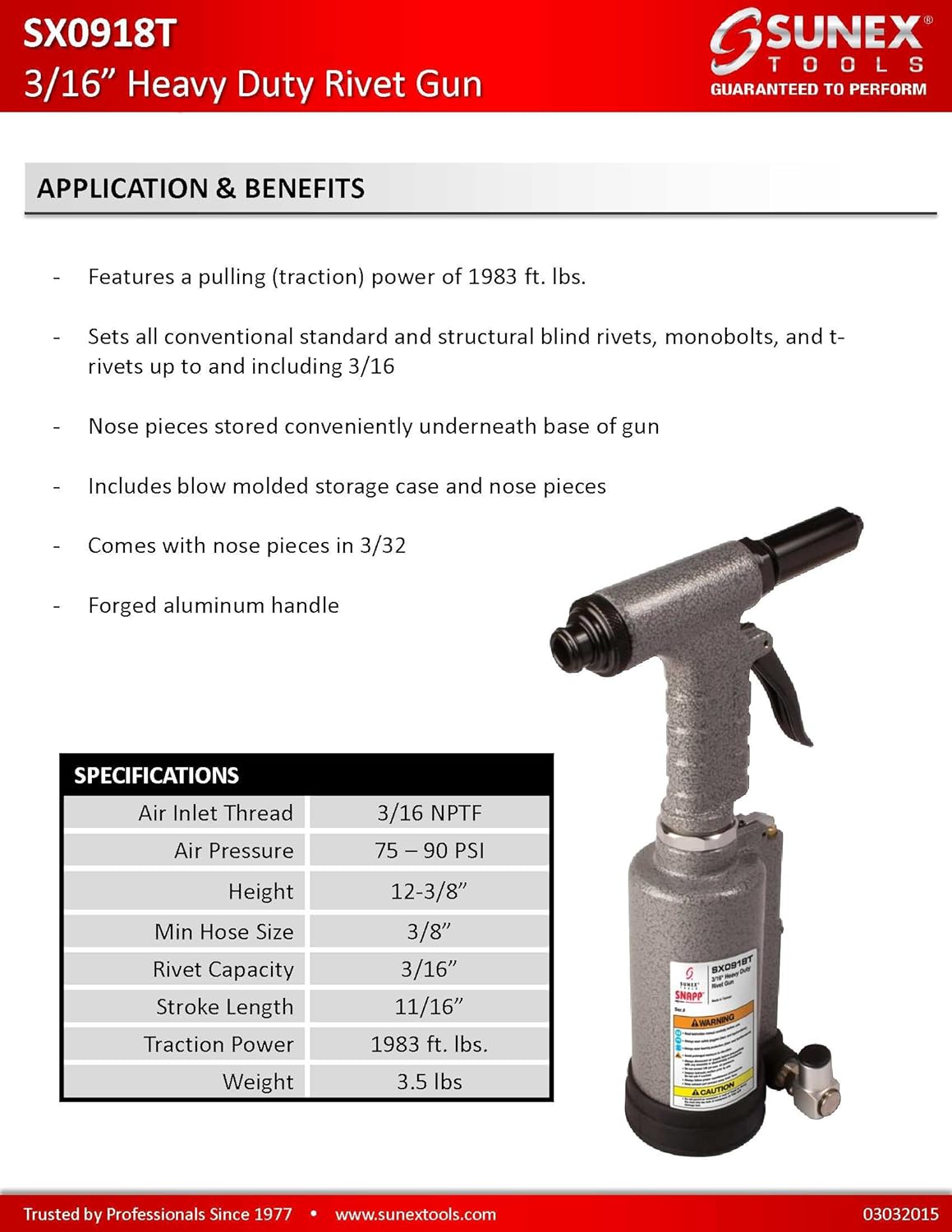 SUNEX TOOLS SX0918T Heavy Duty Rivet Gun
