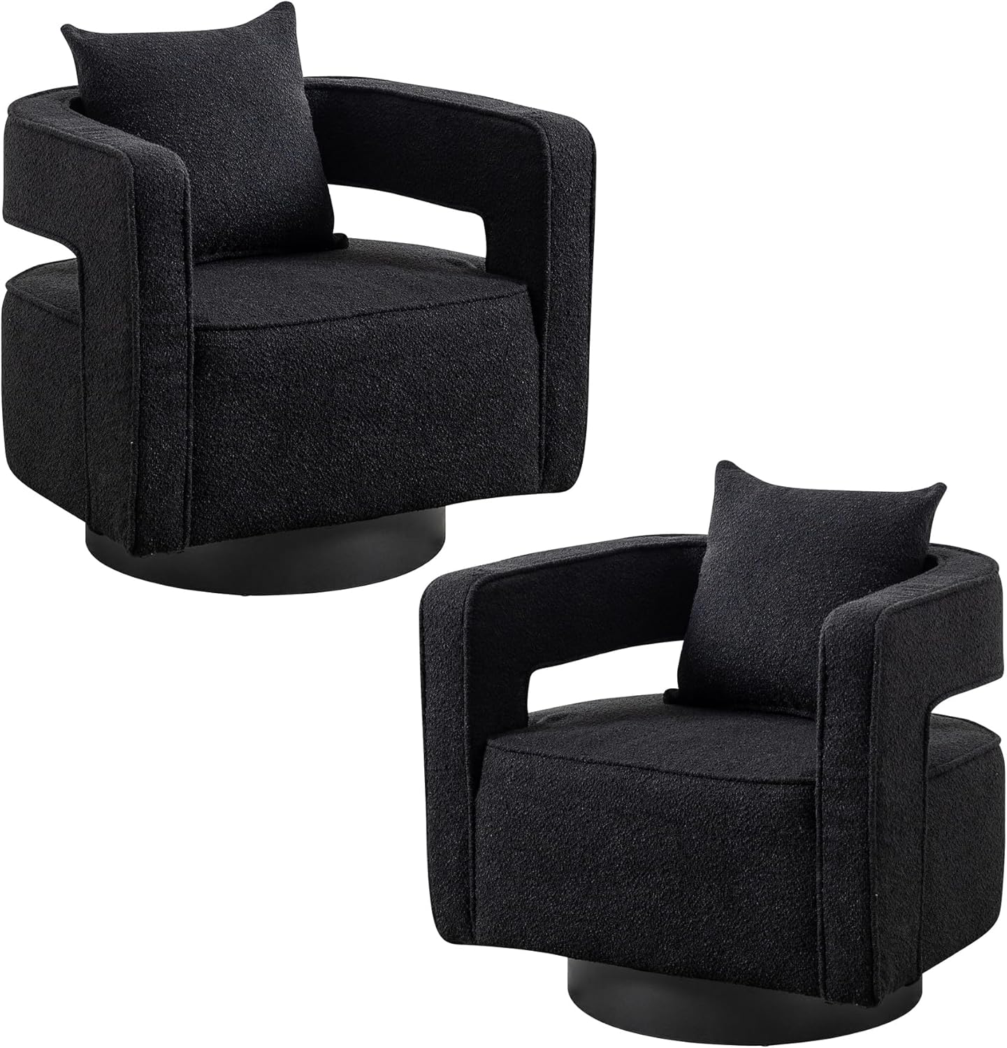 Swivel Accent Chair Set of 2, Modern Swivel Barrel Chair for Living Room, 360 Degree Comfy Square Accent Chair with Open Back, Upholstered Armchair for Bedroom,Reading, Linen Blend, Pale Green