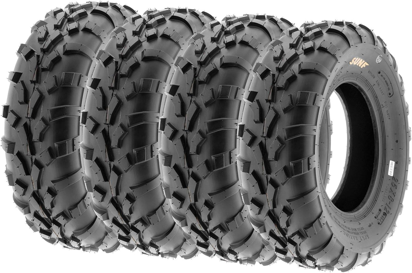 Set of 4 SunF A010 25x8-12 Front & 25x11-12 Rear ATV UTV Lawn Mowers Tires, 6 PR, Tubeless