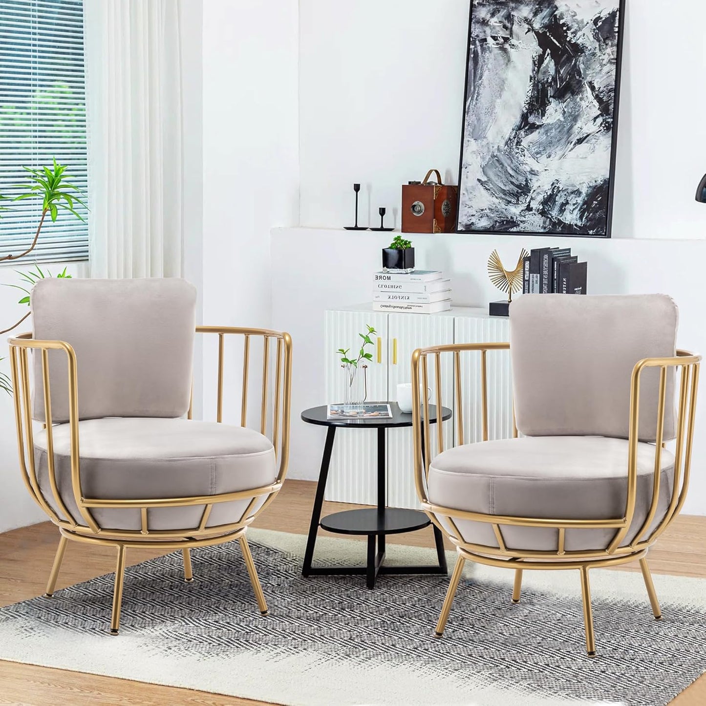 annjoe Accent Chair Swivel Barrel Chair Round Armchair with Metal Frame Legs for Living Room Bedroom Set of 2