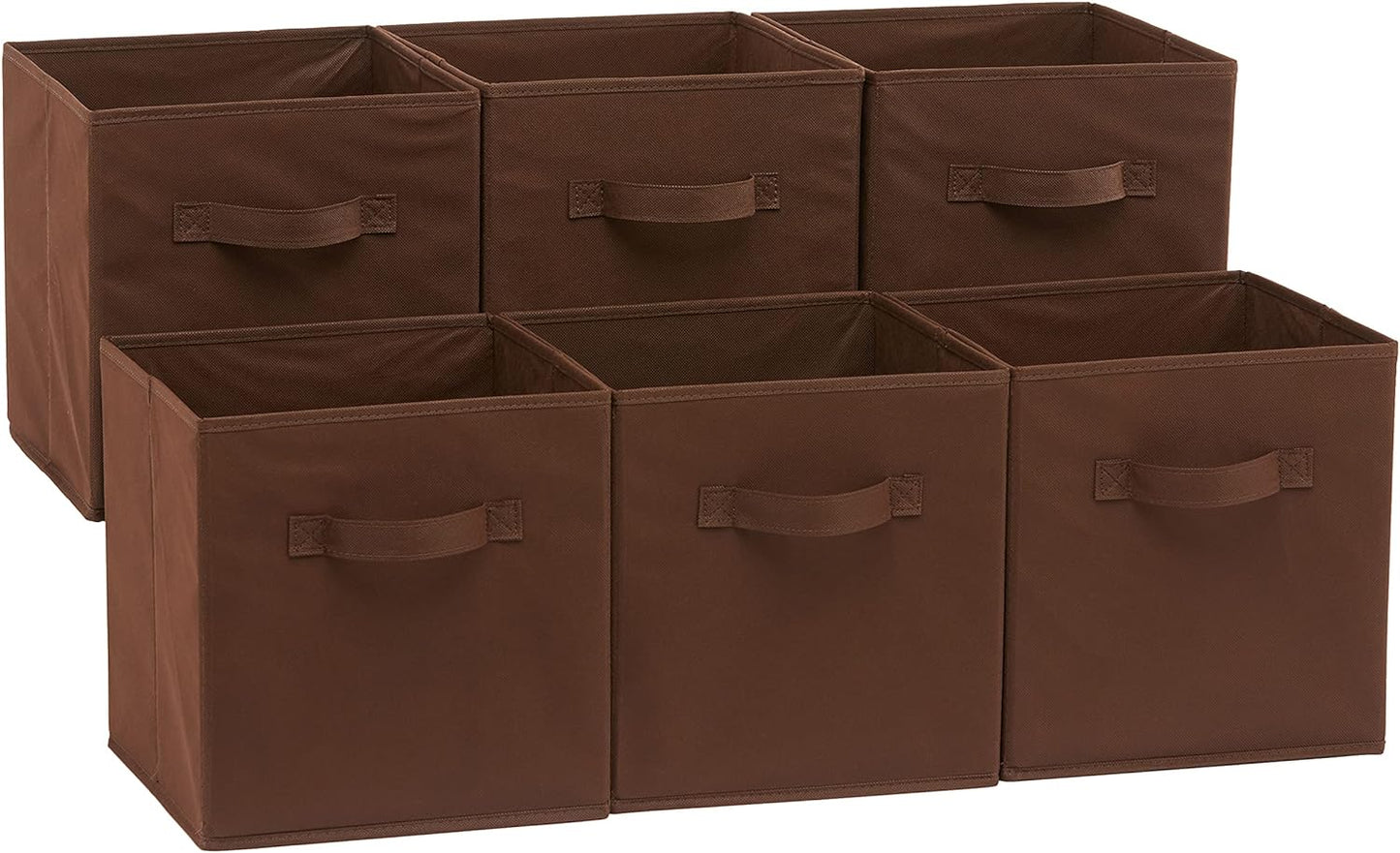 Amazon Basics Collapsible Fabric Storage Cubes Organizer with Handles, Sturdy, Beige, 10.5-x-10.5-x-11-inch, Pack of 6