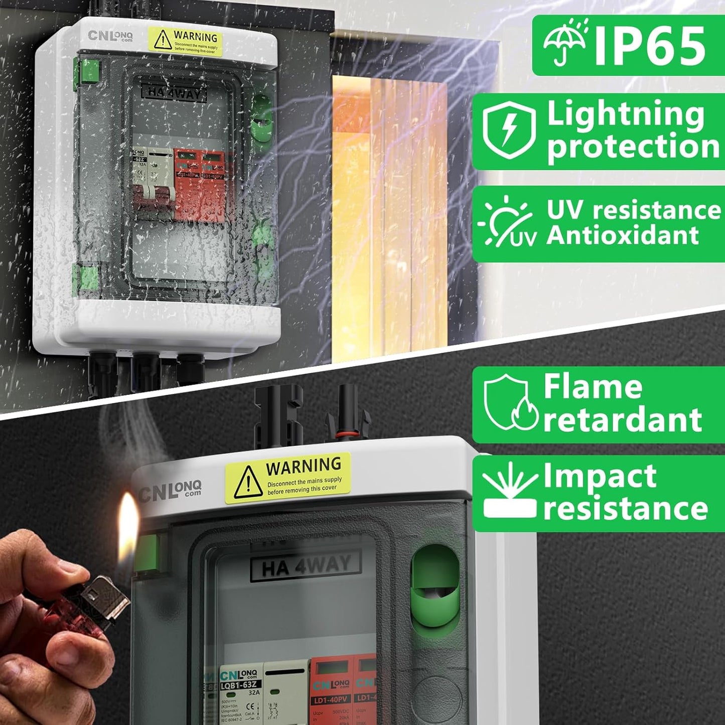 Solar Disconnect Switch 32 Amp DC 500V Circuit Breaker with Lightning Surge Protector Arrester and IP65 Breaker Box Plug-and-Play for Outdoor Solar Panel System