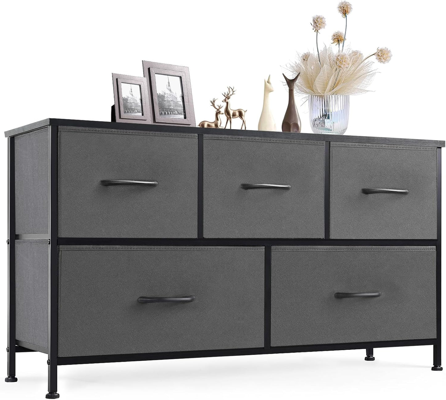 Sweetcrispy Dresser, Dresser for Bedroom Drawer Organizer Storage Drawers, Fabric Storage Tower with 8 Drawers, Chest of Drawers with Steel Frame, Wood Top for Nursery, Living Room, Closet