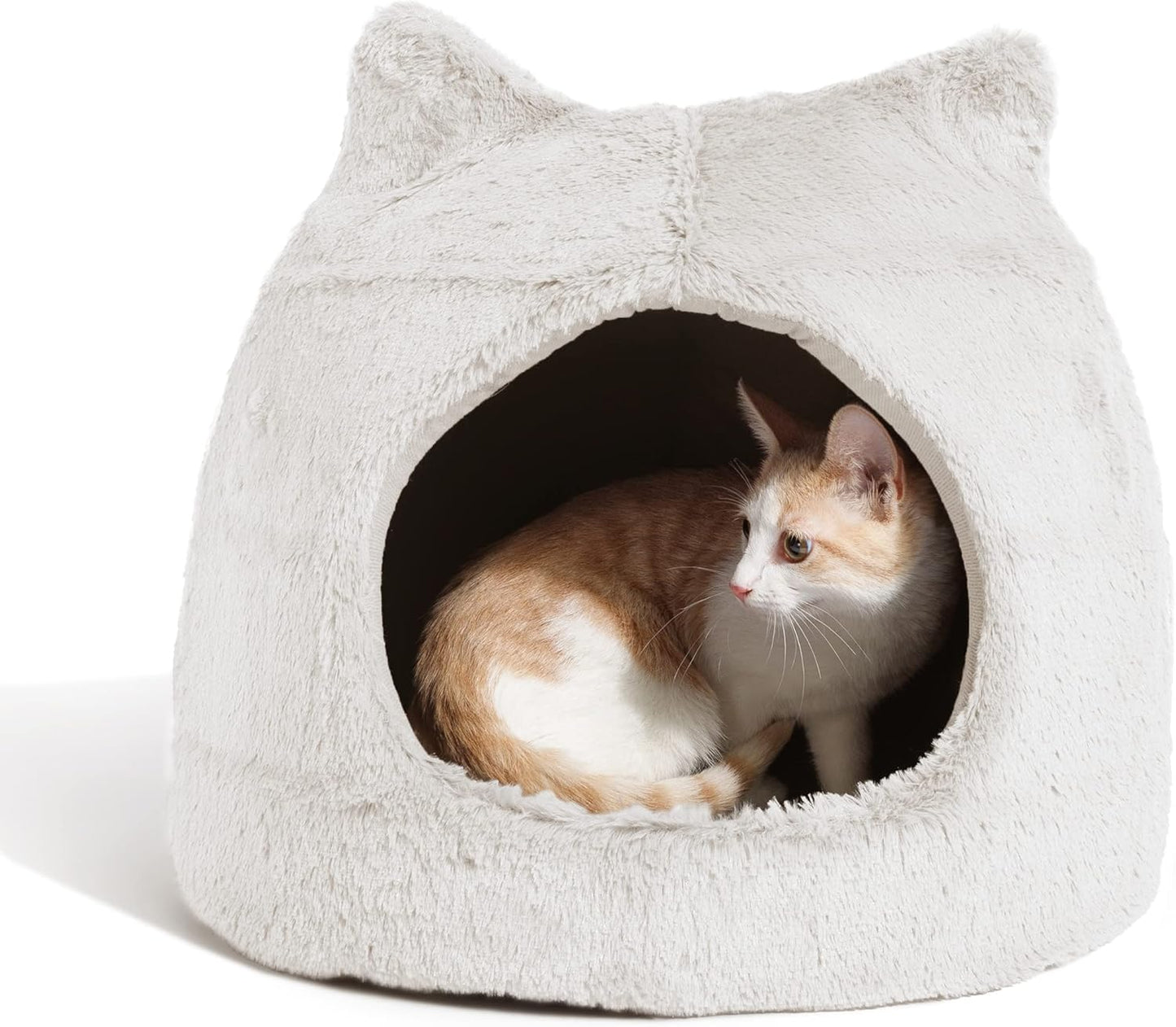 Best Friends by Sheri Meow Hut Fur Dome Pet Bed – Covered Cat Cave for Cats & Small Dogs up to 15 lbs, Faux Fur Hideaway with Water-Resistant Bottom, Machine Washable, Gray