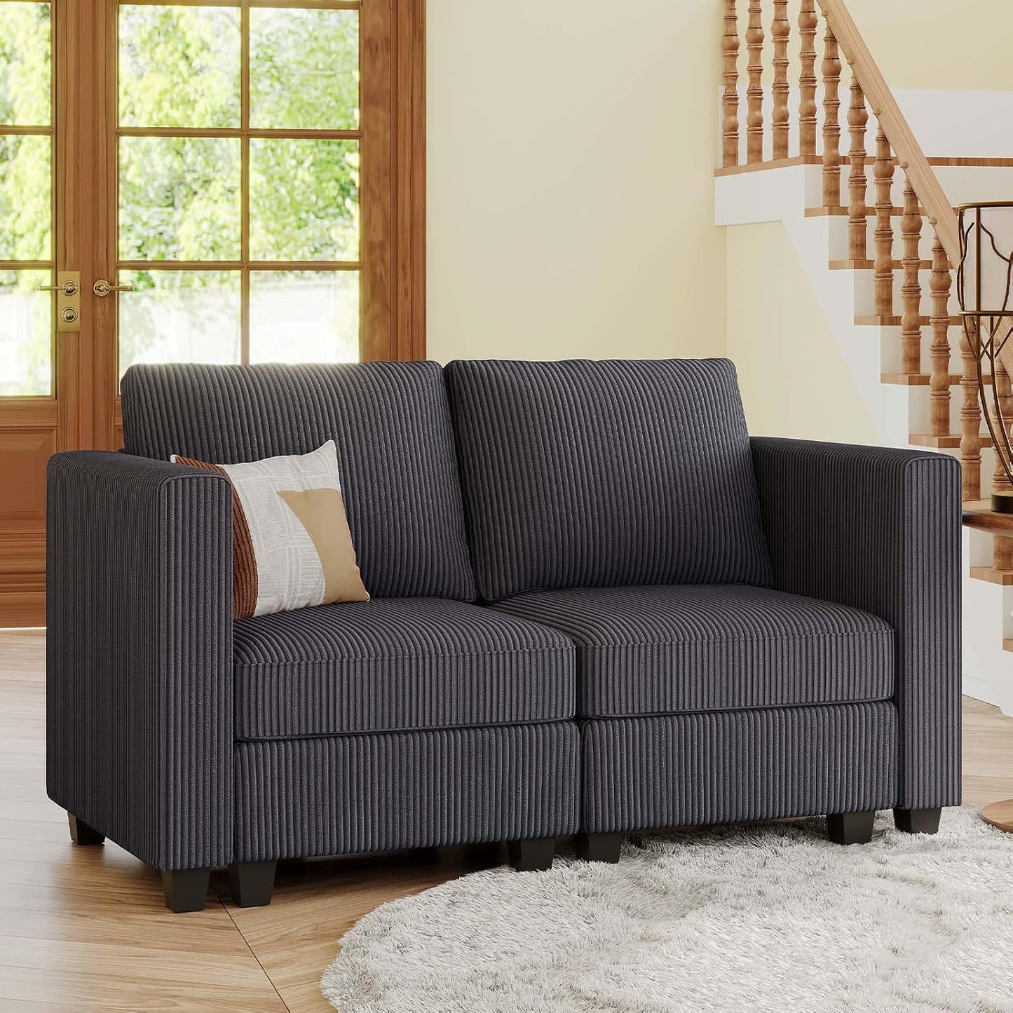 Belffin Corduroy Armchair Modular Arm Chair with Storage Modern Couch for Living Room Green