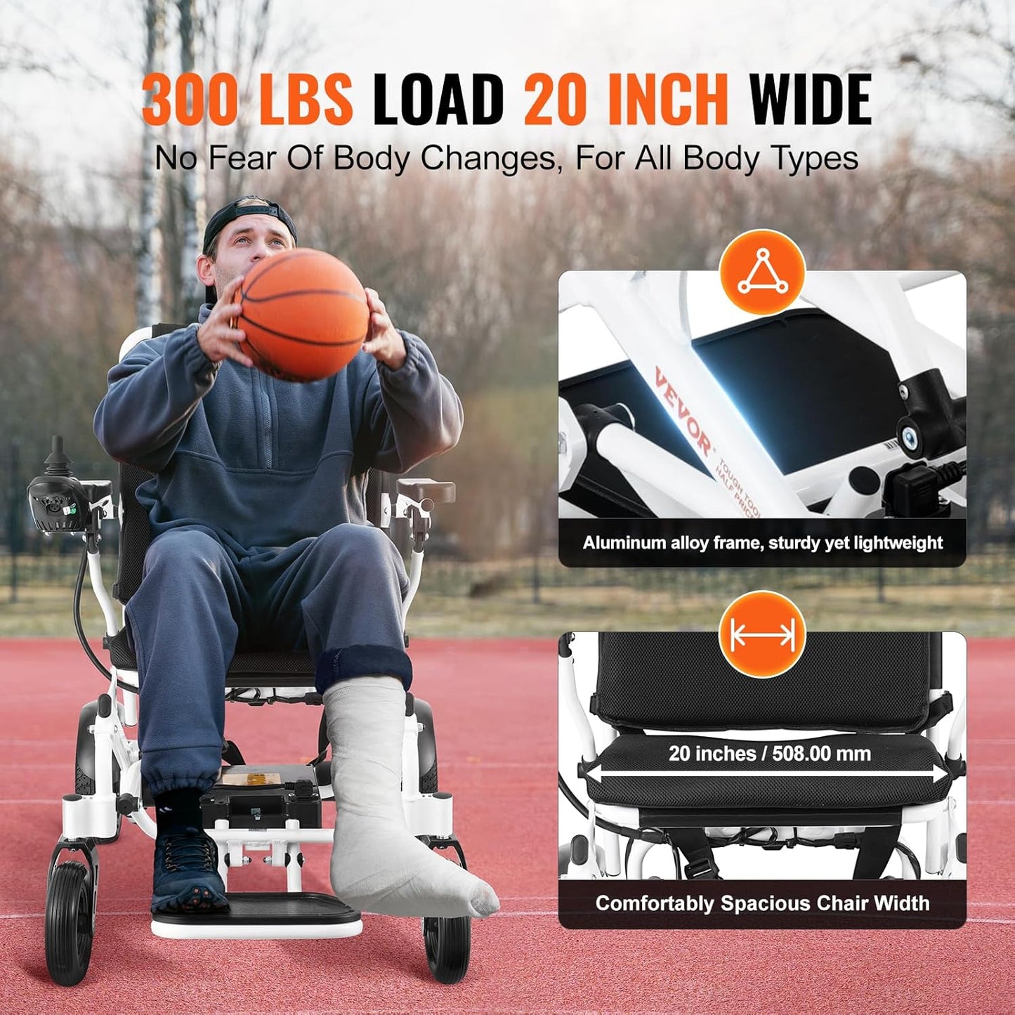 VEVOR Electric Wheelchair for Adults Seniors, 300 lbs Weight Capacity, 20 in Width Lightweight Foldable Motorized Power Wheelchairs, Long Range All Terrain Aluminum Alloy Chair