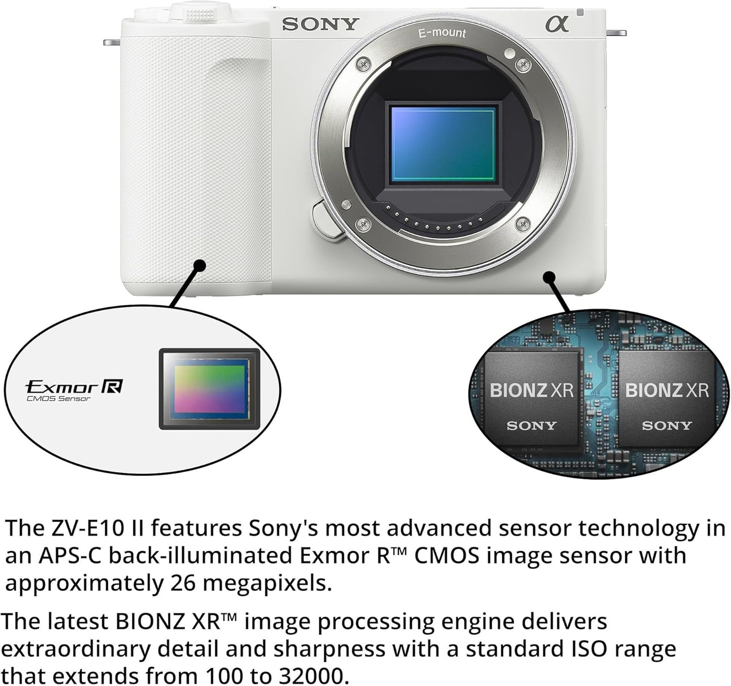 Sony ZV-E10 II Mirrorless Camera (White) Bundle with 55-210mm f/4.5-6.3 OSS, Camera Backpack, Batteries, Memory Card, Software Suite and Card Reader (7 Items)