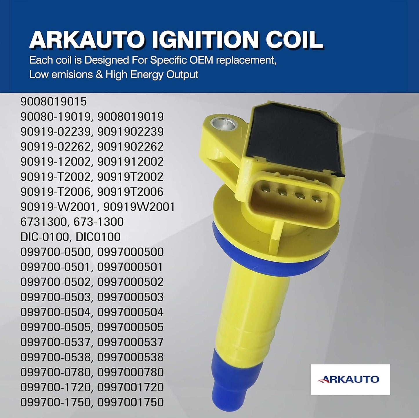 4PCS ARKAUTO HIGH PERFORMANCE IGNITION COIL 9091902239 90919T2006 90919T2002 9091902262 9008019015 UF247 C1249 FOR TOYOTA CELICA COROLLA MATRIX MR2SPYDER CHEVROLET PRIZM PONTIAC VIBE 1.8L L4 1ZZ 3ZZ