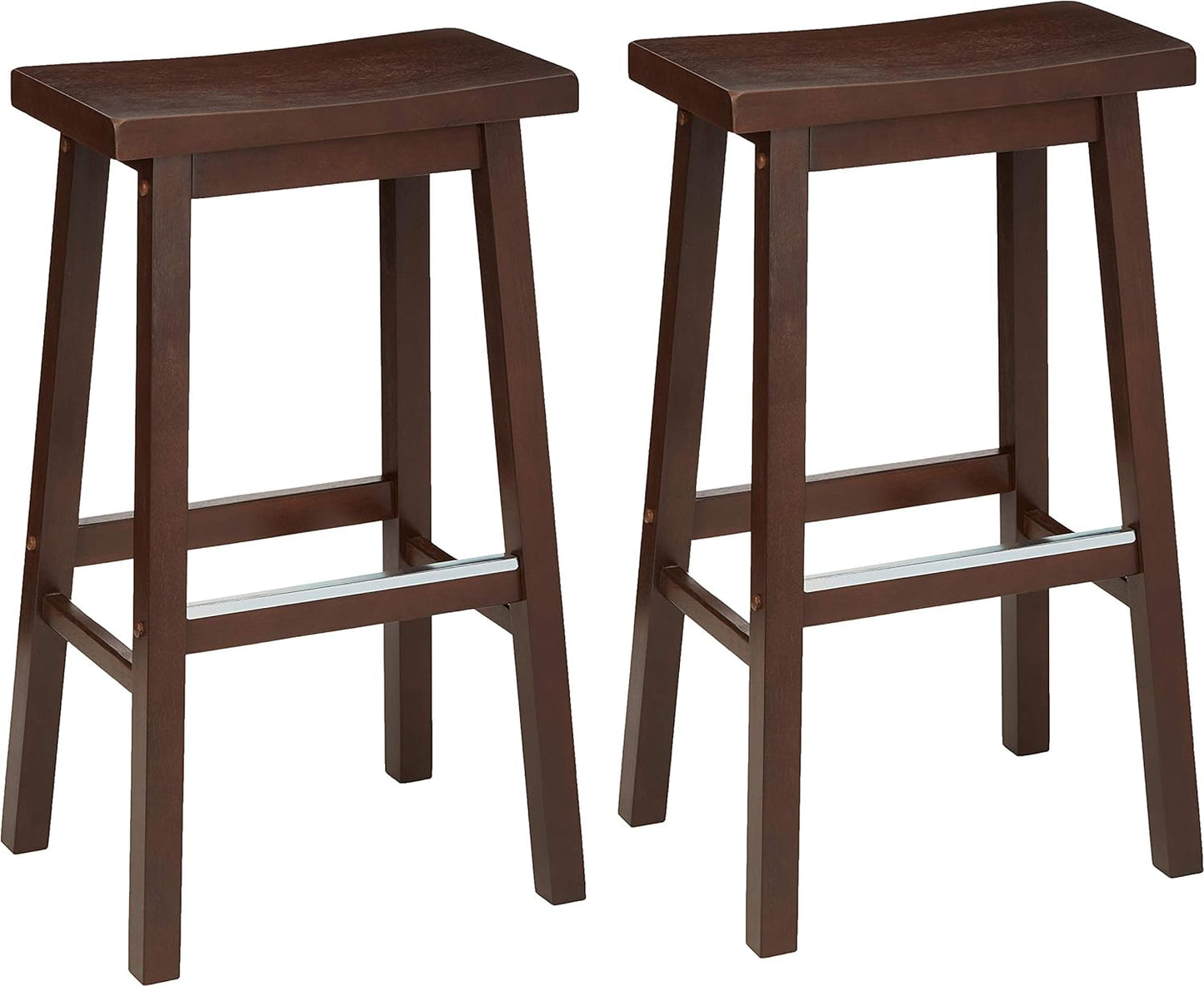 Amazon Basics Solid Wood Saddle-Seat Kitchen Counter Barstool with Footrest, Easy Assembly - 24-Inch Height - White - Set of 2