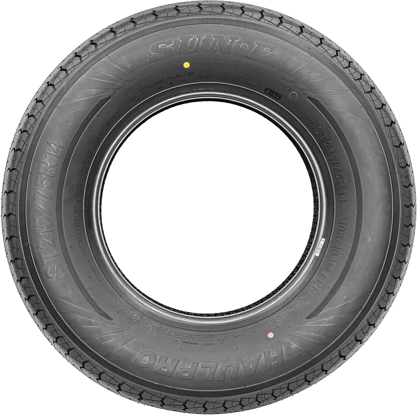 SunF HaulPro Set of 2 Radial Trailer Tires ST215/75R14, Load Range D w/Scuff Guard, 8 Ply