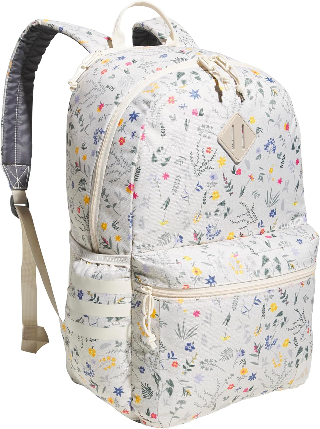 adidas 3-Stripe Classic Backpack for Men and Women, Bag with Laptop Sleeve, Woodland Floral Chalk White/Wonder Orchid Purple/5.0, One Size