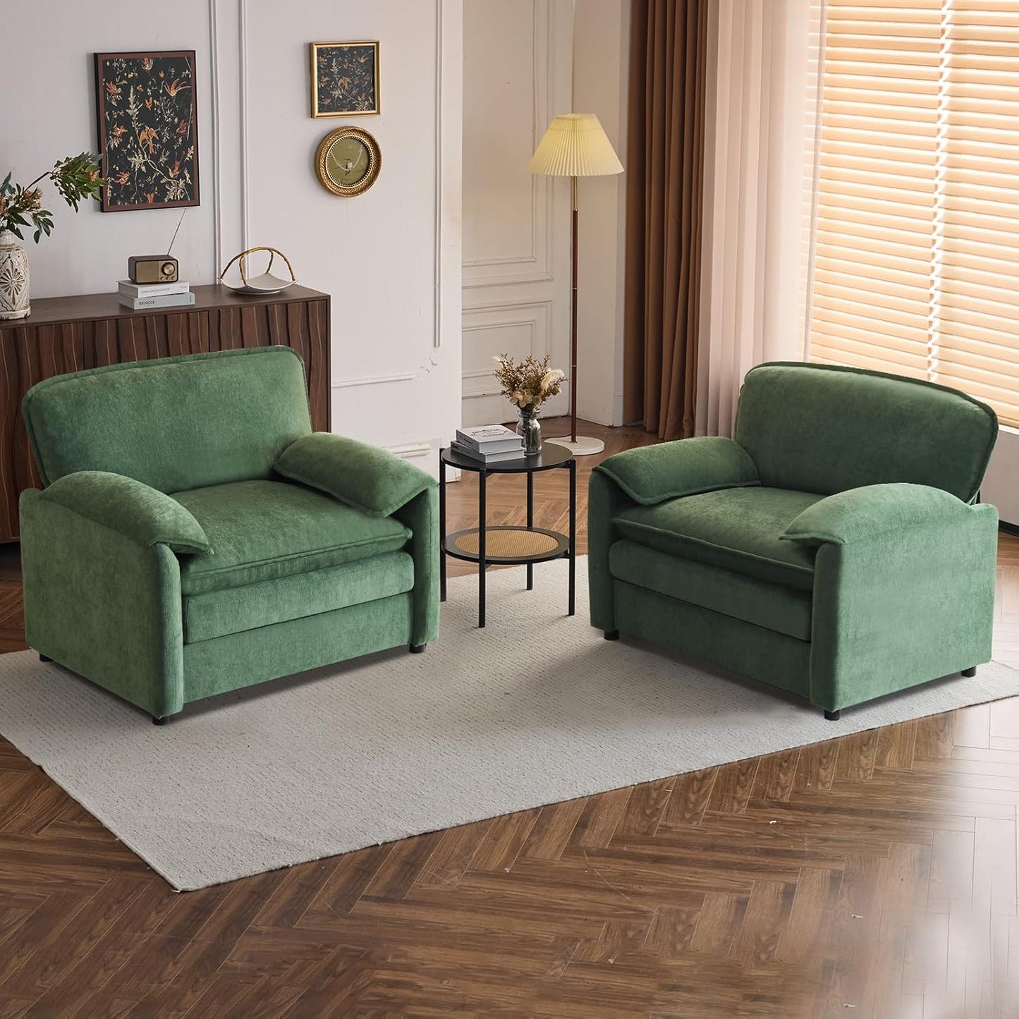 Accent Chair Set of 2, White Corduroy | Compact 360° Swivel for Small Spaces, Plush Deep-Cushioned Reading Chair