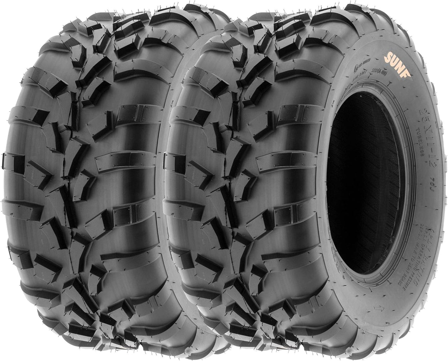 Set of 4 SunF A010 25x8-12 Front & 25x11-12 Rear ATV UTV Lawn Mowers Tires, 6 PR, Tubeless