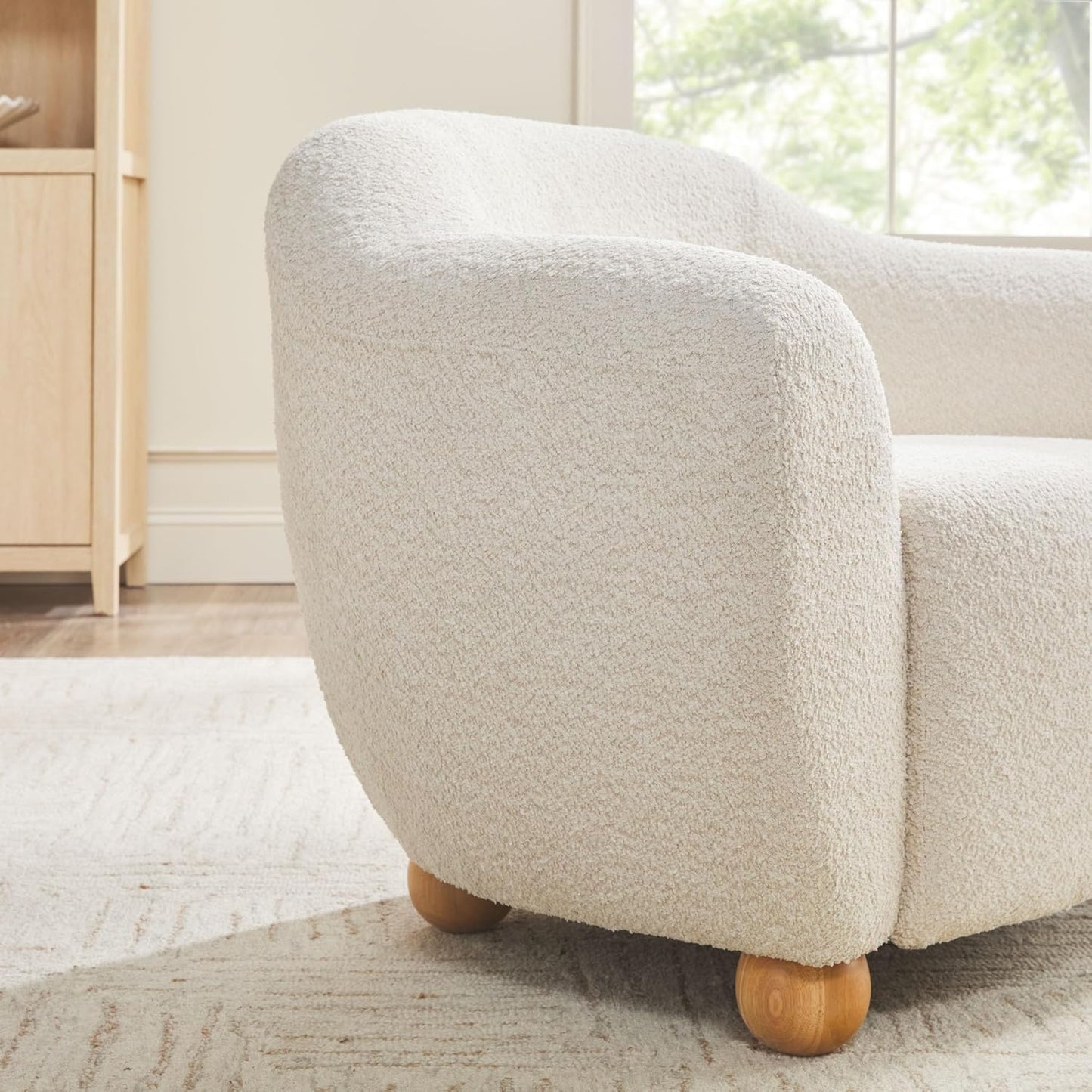 Walker Edison Linley Contemporary Bouclé Accent Chair with Wood Legs, Ivory
