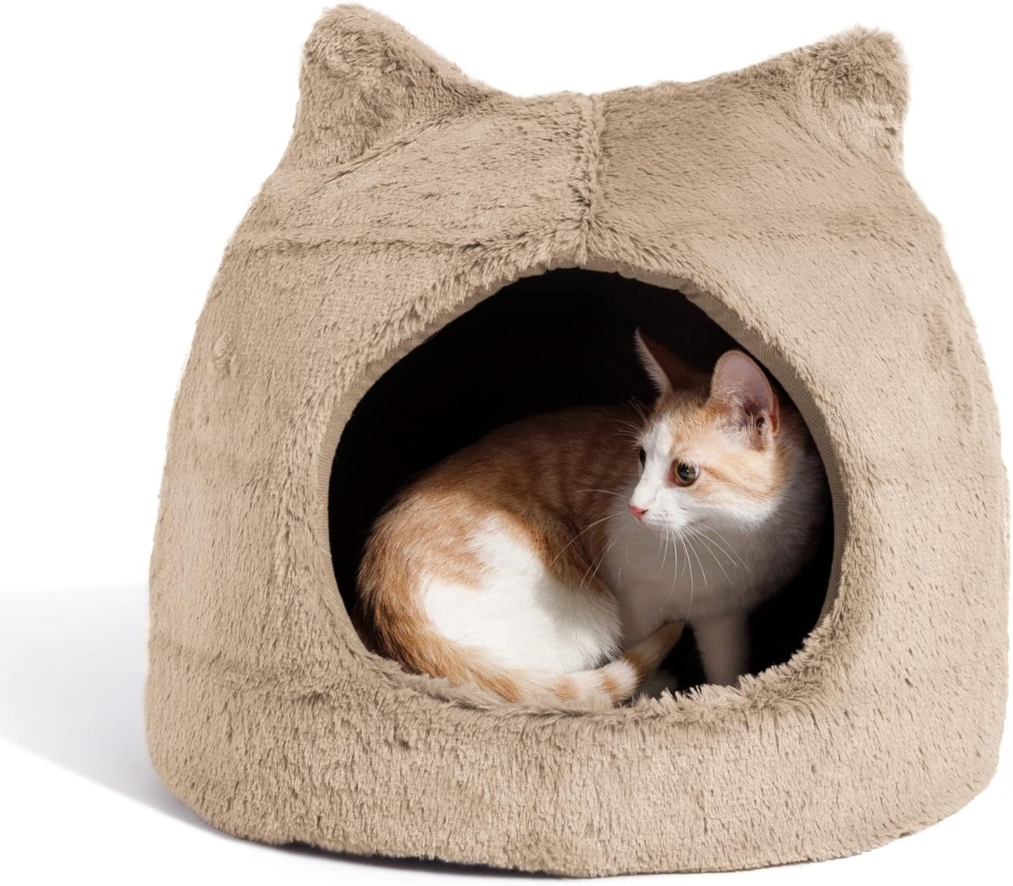 Best Friends by Sheri Meow Hut Fur Dome Pet Bed – Covered Cat Cave for Cats & Small Dogs up to 15 lbs, Faux Fur Hideaway with Water-Resistant Bottom, Machine Washable, Gray