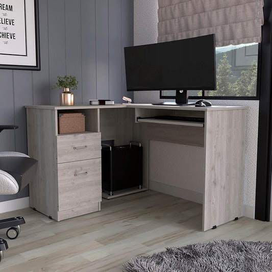 Bellemave L Shaped Desk, Computer Desk with Drawers, Keyboard Tray and Monitor Stand, Home Office Desks with Storage, Study Desk Writing Table, Corner Gaming Desk, Gray