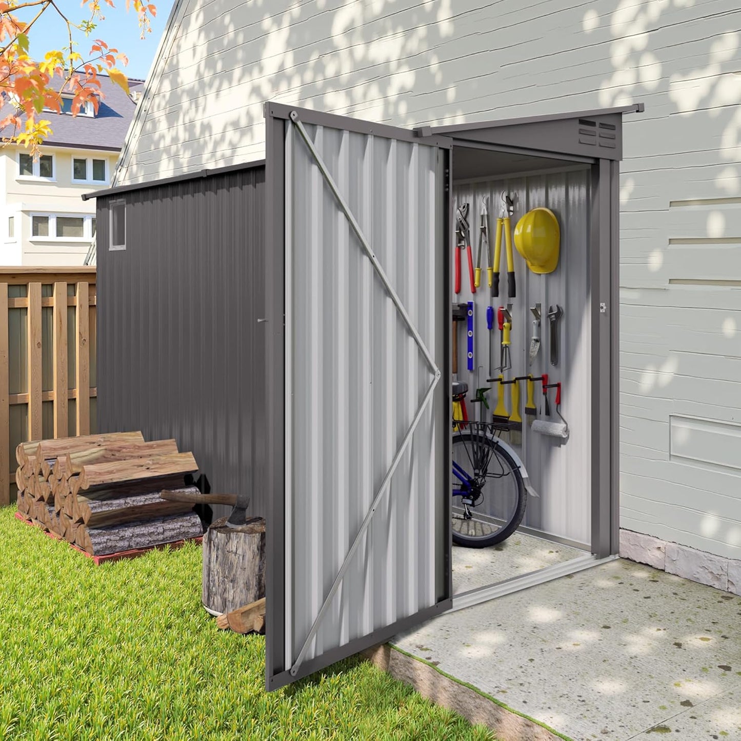 5X3 FT Outdoor Metal Storage Shed, Tool Shed with Peaked Roof and Lockable Door, Compact Garden Shed for Backyard Garden Patio Lawn, Gray