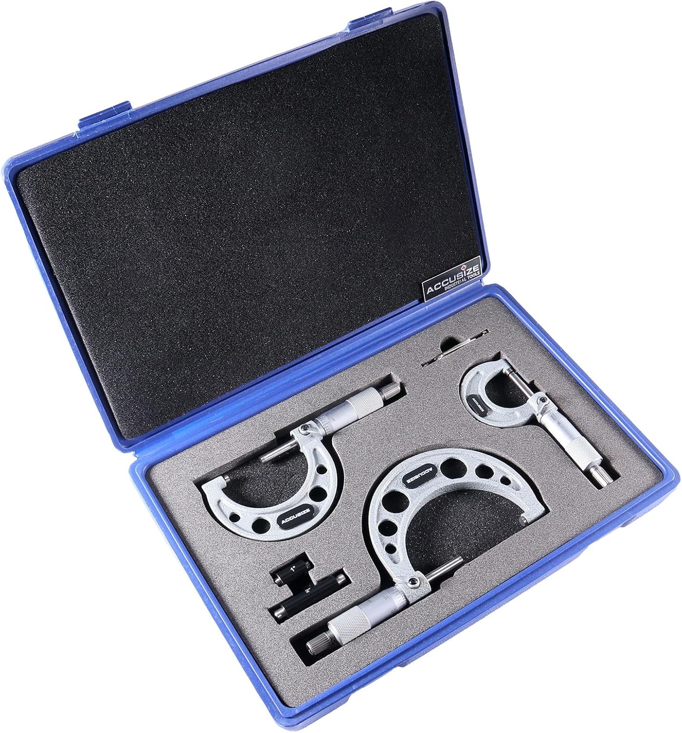 Accusize Industrial Tools 0-3 inch x .0001'' Ultra-Precision M-Type Outside Micrometers Carbide Tipped 3 Pc Set, EG00-0903