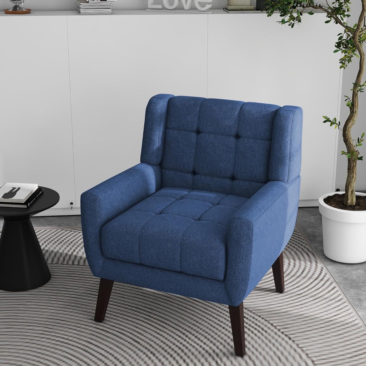 Accent Chairs Set of 2, Modern Fabric Upholstered Armchairs for Living Room, Comfy Arm Chairs Tufted Back and Solid Wood Legs for Bedroom Office Room (Light Blue)