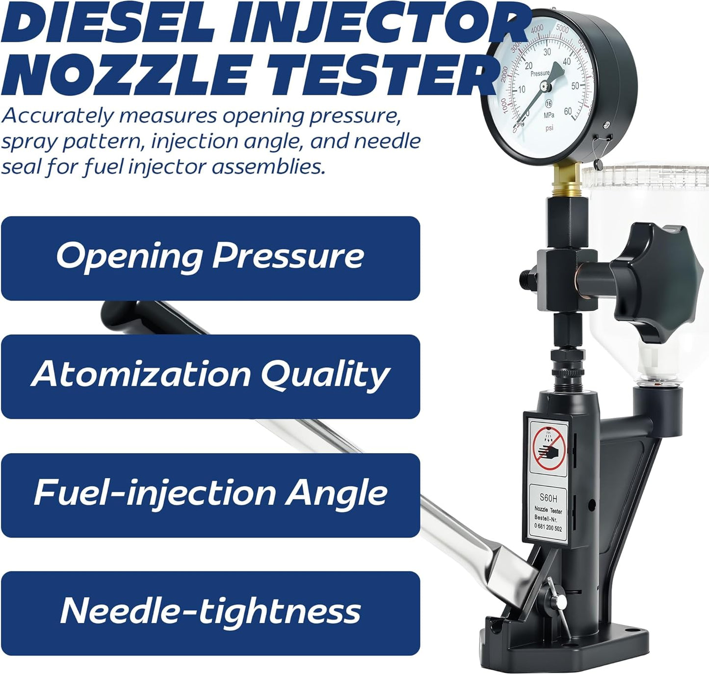 600Bar Diesel Fuel Injector Tester Kit, 8700PSI Diesel Injector Nozzle Leak Down Tester, Dual-Scale Fuel Pressure Gauge Kit for Injector Nozzle Pressure Test, M12/M14 Connectors