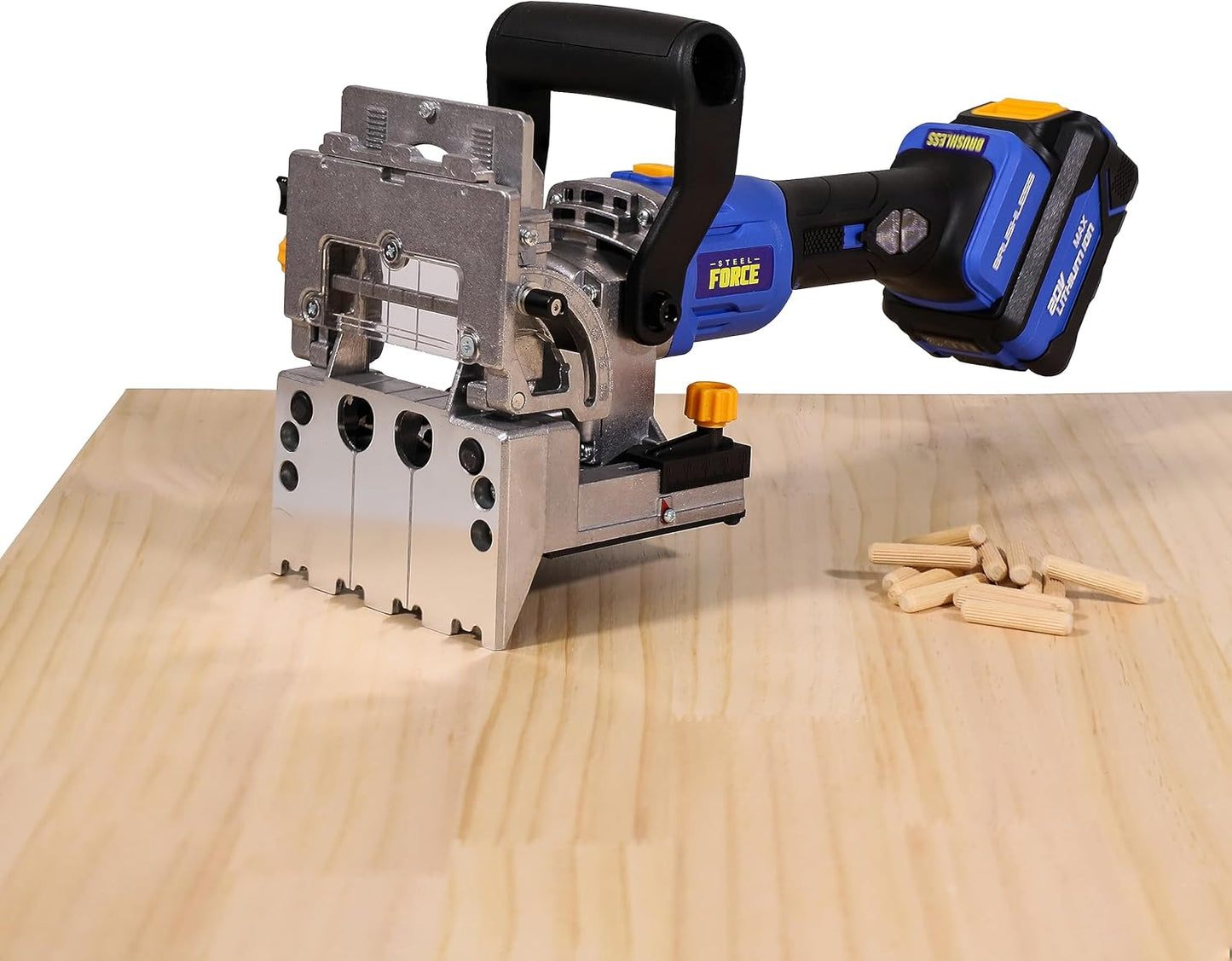 Steel Force DJ184 Dual Spindle Dowel Jointer,Wood Dowels Joiner Brushless Cordless with 20V 5.0Ah Battery and Charger