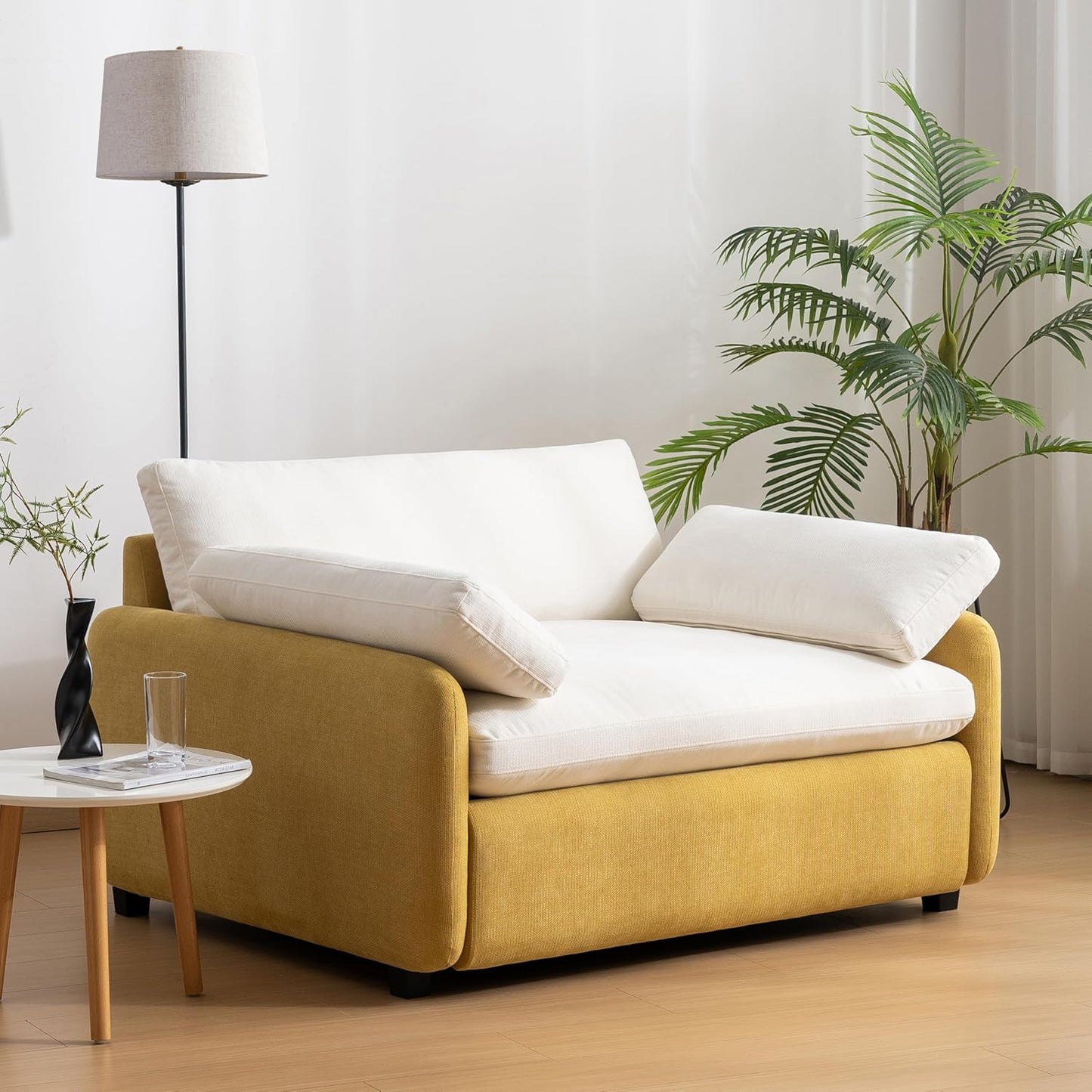 50'' Chenille Oversized Accent Chair, Modern Single Sofa Lounge Living Room Chair with Large Seat and Extra Wide Armrests, Comfy Upholstered Reading Armchair for Living Room, Bedroom, Yellow