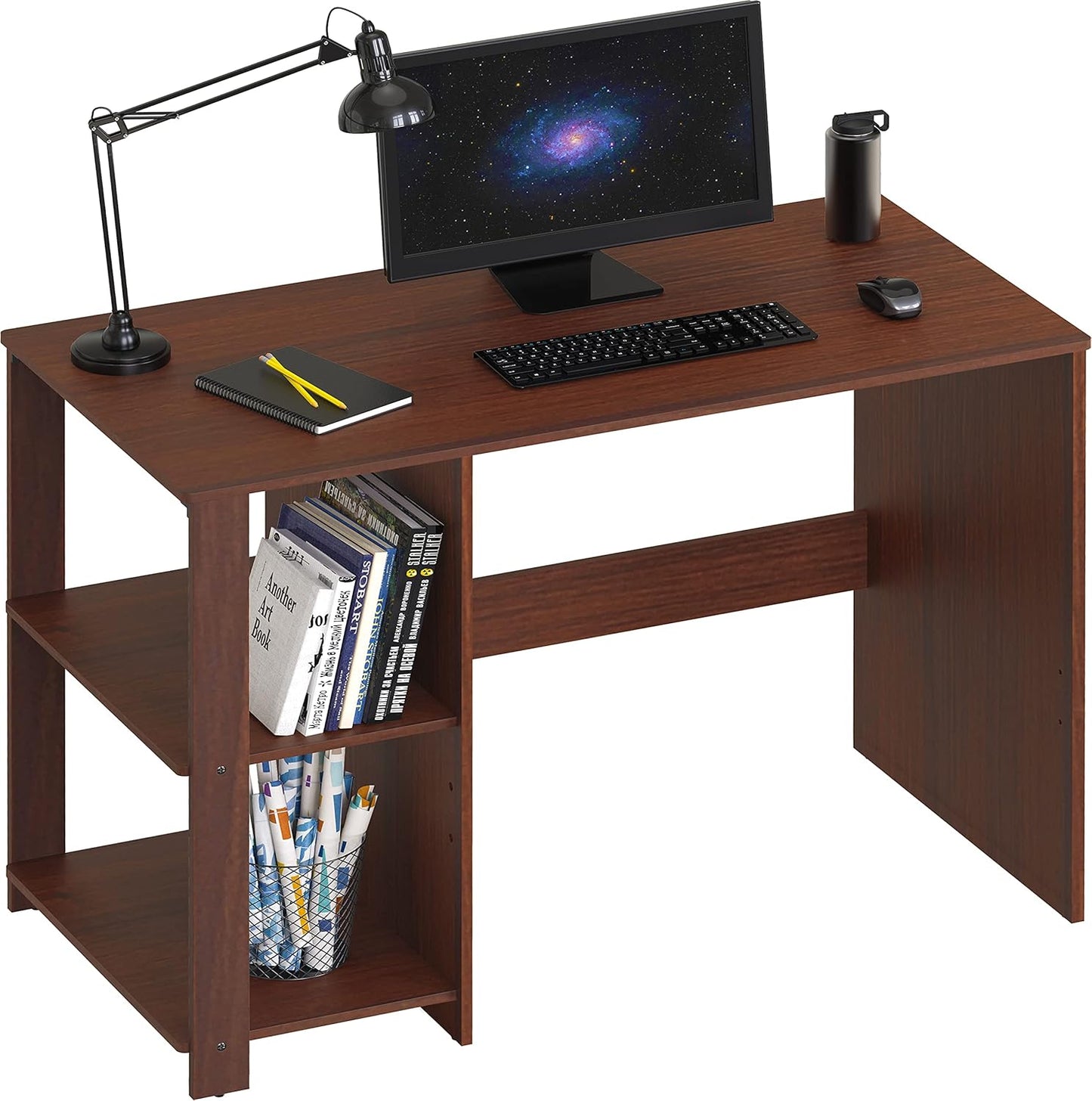 SHW 38-Inch Home Office Computer Desk with Shelves, Espresso